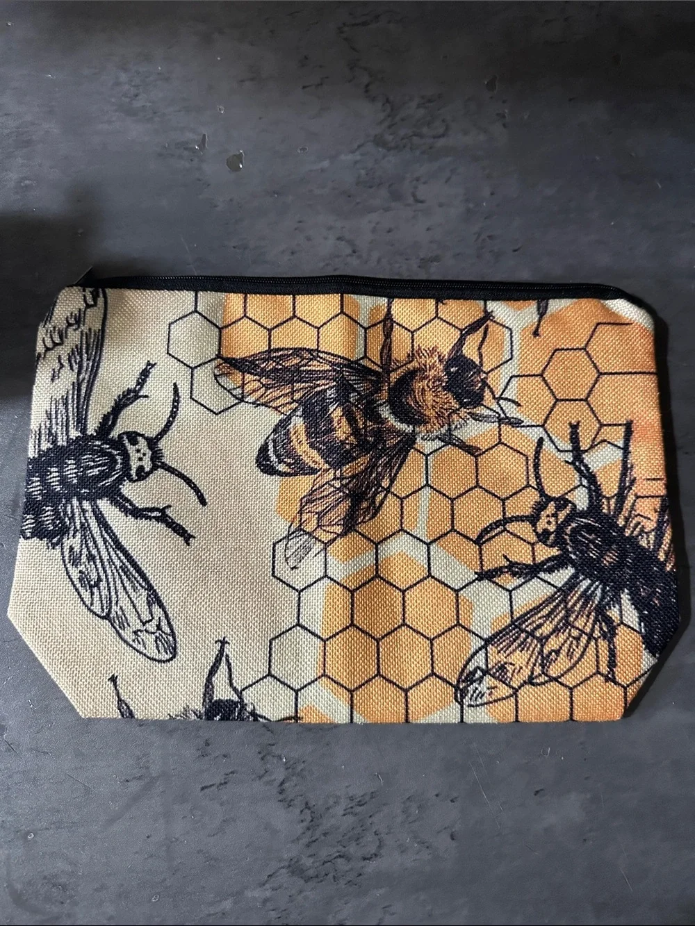 Yellow and Cream Bee Honeycomb Zip Pouch